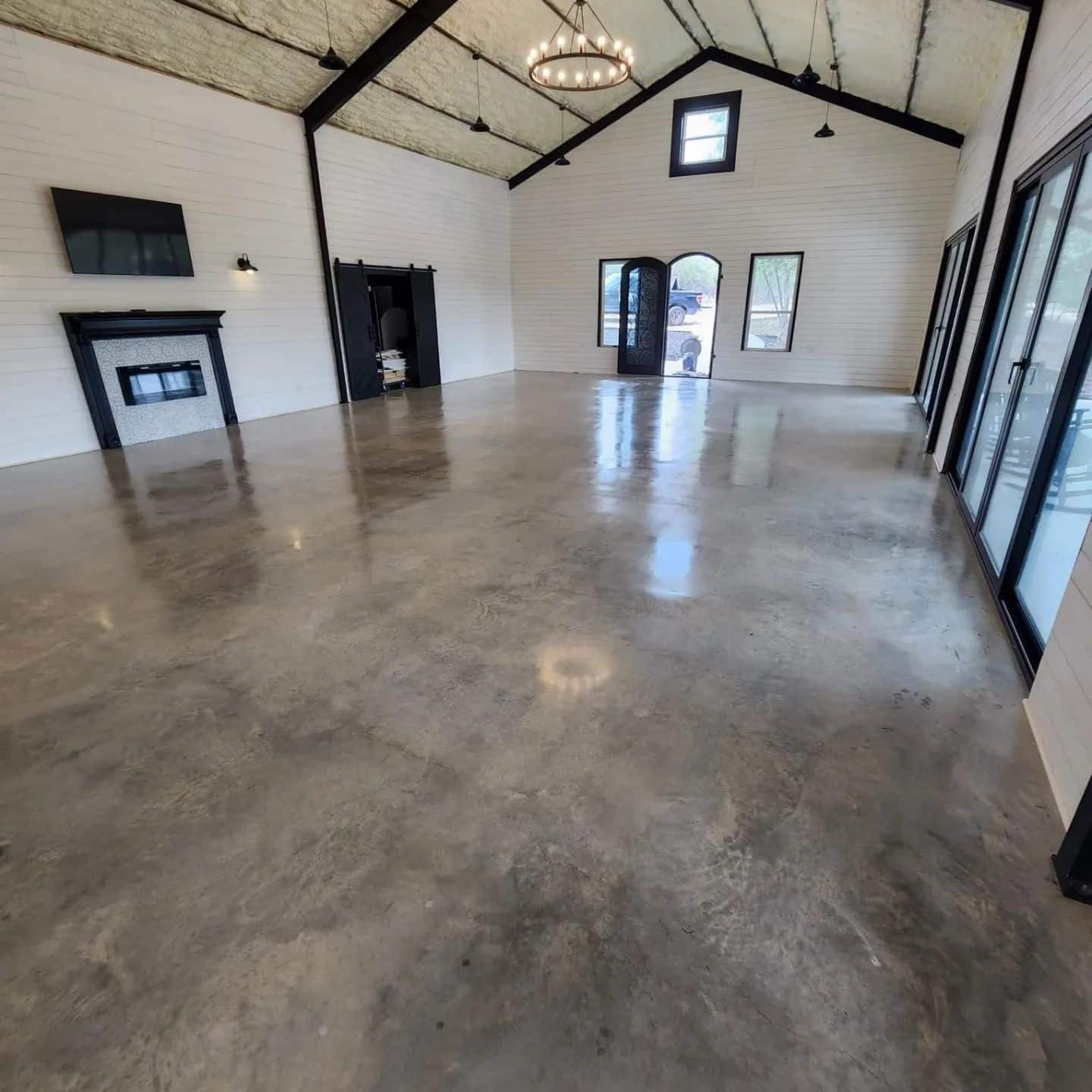 wedding venue with newly polished and stained concrete floors