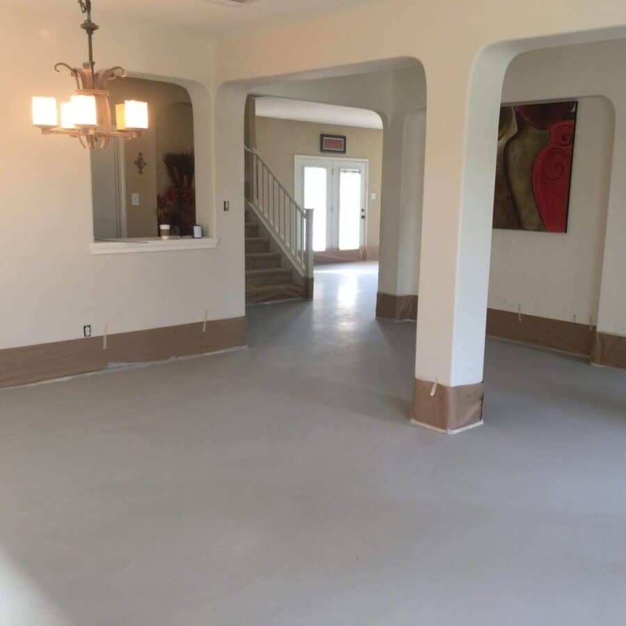 Concrete overlay flooring in living room
