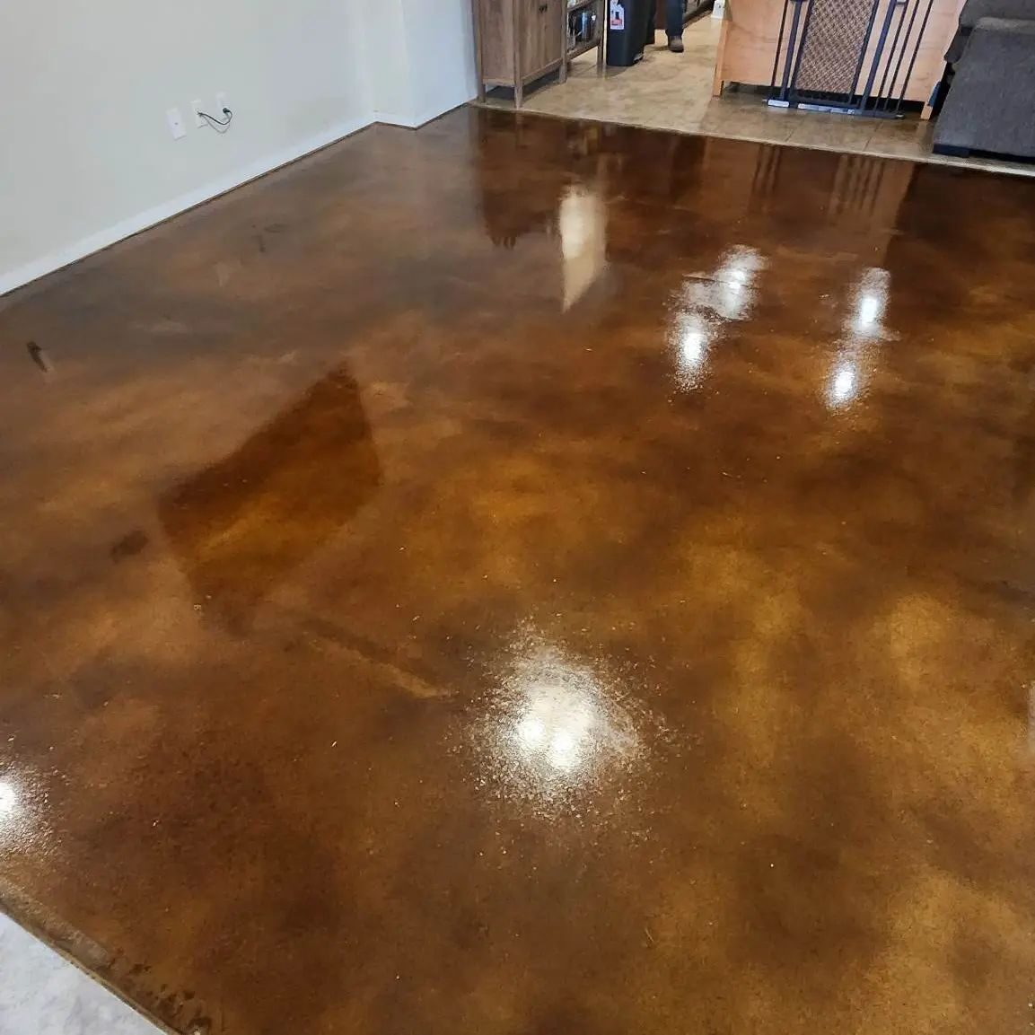 multiple shades of brown concrete floors that have been polished