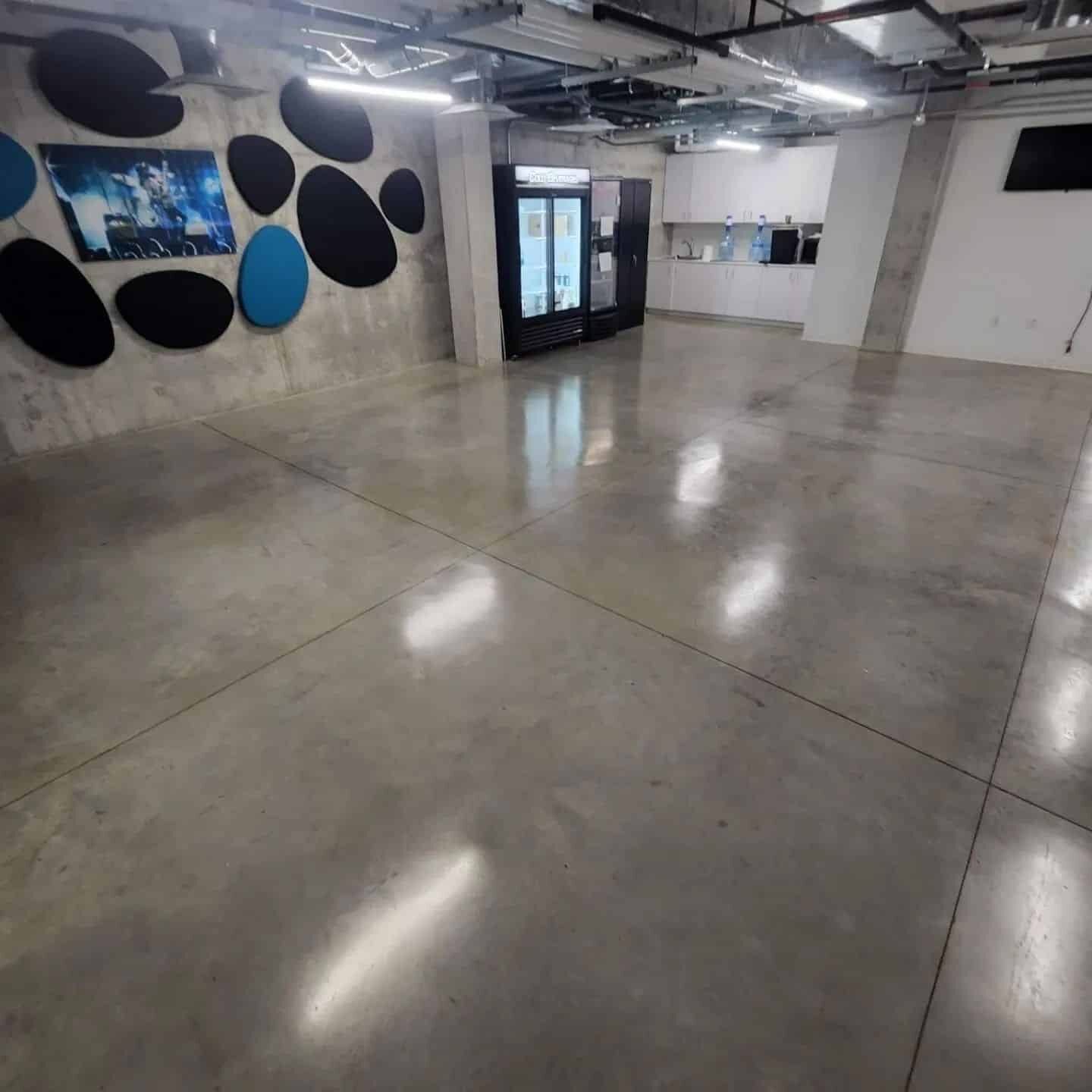 high gloss polished concrete floor in a commercial space